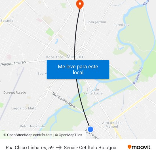 Rua Chico Linhares, 59 to Senai - Cet Ítalo Bologna map