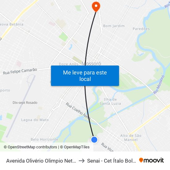 Avenida Olivério Olimpio Neto, 602 to Senai - Cet Ítalo Bologna map