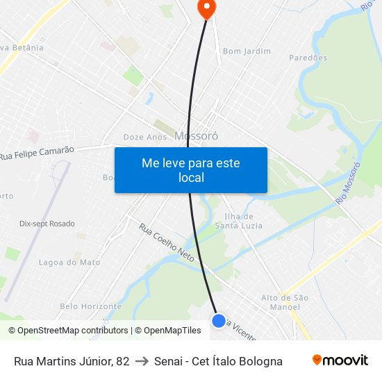 Rua Martins Júnior, 82 to Senai - Cet Ítalo Bologna map