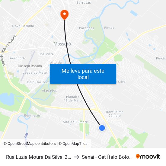 Rua Luzia Moura Da Silva, 2606 to Senai - Cet Ítalo Bologna map