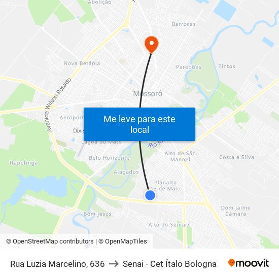 Rua Luzia Marcelino, 636 to Senai - Cet Ítalo Bologna map