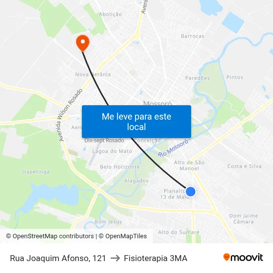 Rua Joaquim Afonso, 121 to Fisioterapia 3MA map