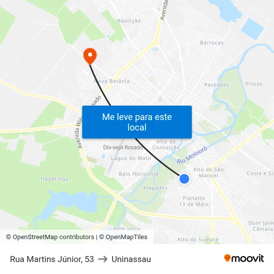 Rua Martins Júnior, 53 to Uninassau map