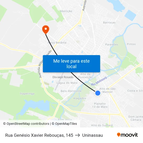 Rua Genésio Xavier Rebouças, 145 to Uninassau map