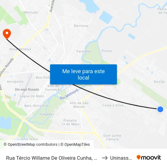 Rua Tércio Willame De Oliveira Cunha, 95 to Uninassau map
