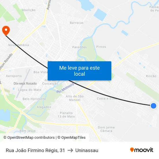 Rua João Firmino Régis, 31 to Uninassau map