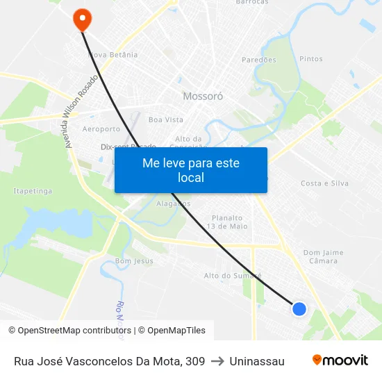 Rua José Vasconcelos Da Mota, 309 to Uninassau map