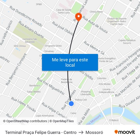Terminal Praça Felipe Guerra - Centro to Mossoró map