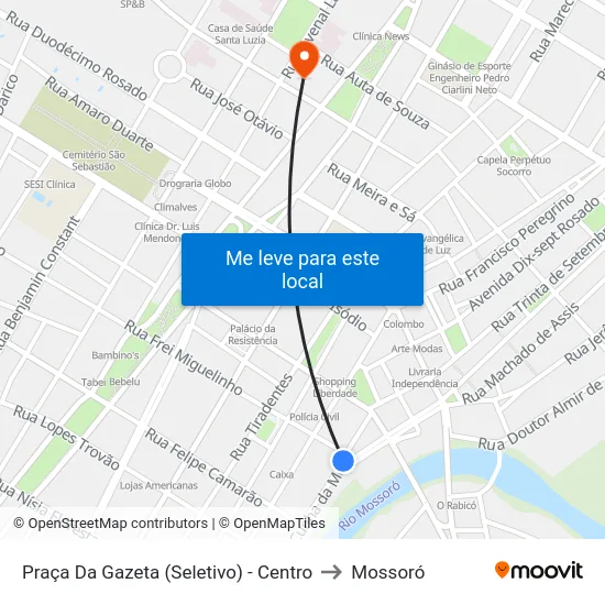 Praça Da Gazeta (Seletivo) - Centro to Mossoró map