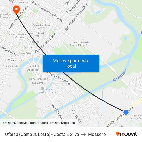 Ufersa (Campus Leste) - Costa E Silva to Mossoró map