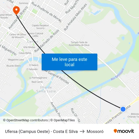 Ufersa (Campus Oeste) - Costa E Silva to Mossoró map