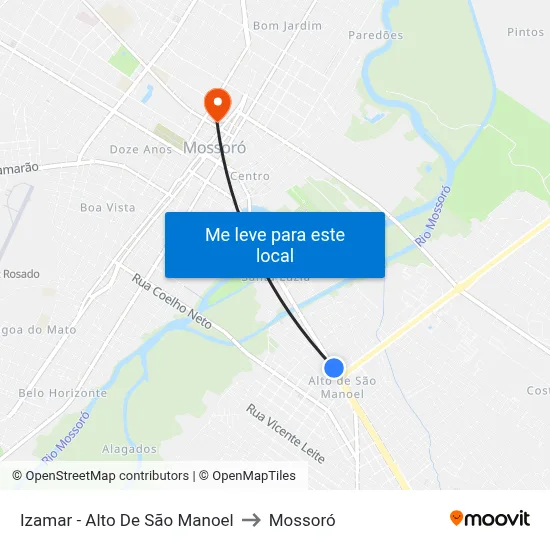 Izamar -  Alto De São Manoel to Mossoró map