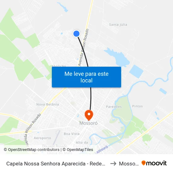 Capela Nossa Senhora Aparecida - Redenção to Mossoró map