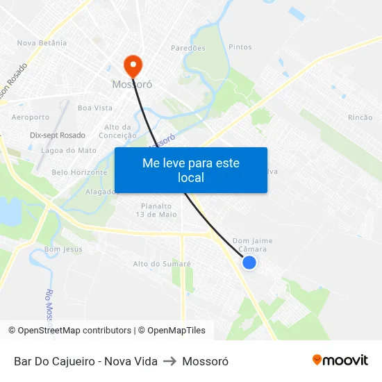 Bar Do Cajueiro - Nova Vida to Mossoró map
