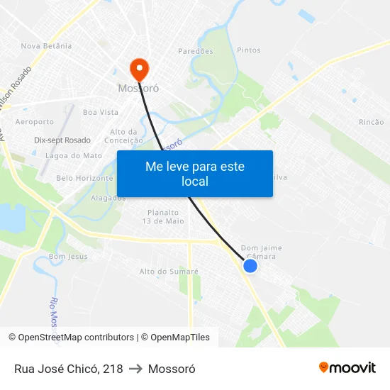 Rua José Chicó, 218 to Mossoró map