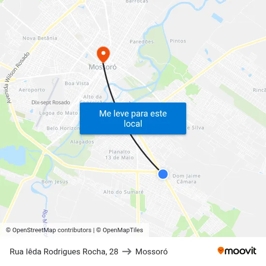 Rua Iêda Rodrigues Rocha, 28 to Mossoró map