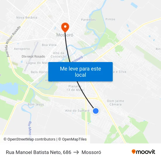 Rua Manoel Batista Neto, 686 to Mossoró map