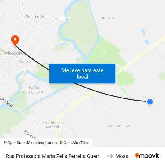 Rua Professora Maria Zélia Ferreira Guerra, 197-211 to Mossoró map