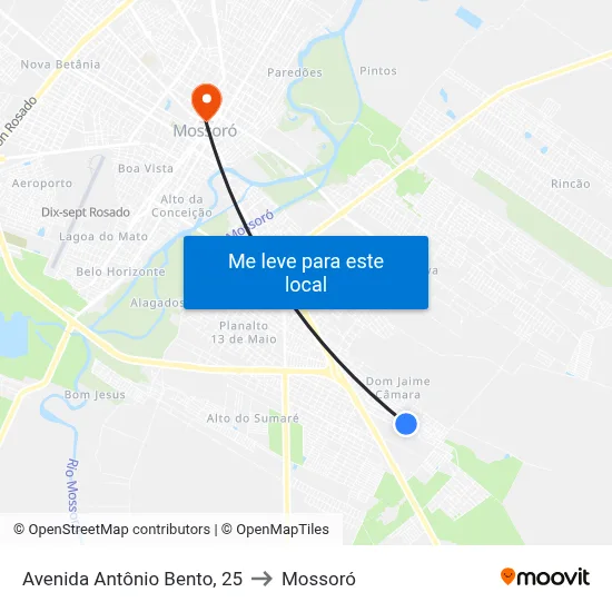Avenida Antônio Bento, 25 to Mossoró map