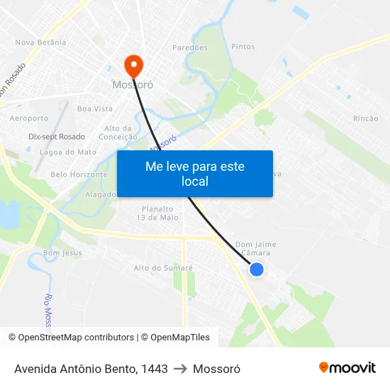 Avenida Antônio Bento, 1443 to Mossoró map