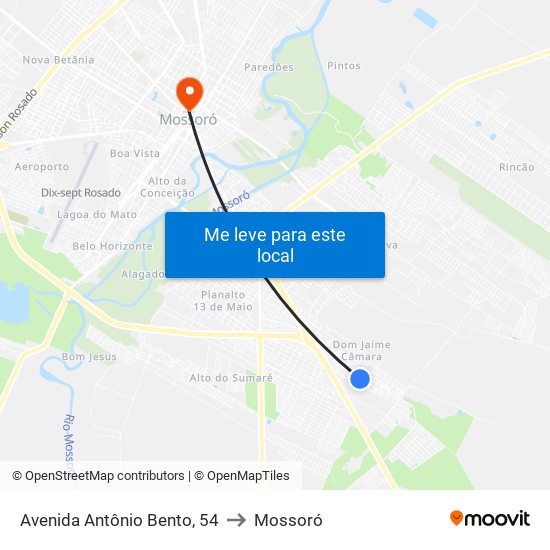 Avenida Antônio Bento, 54 to Mossoró map