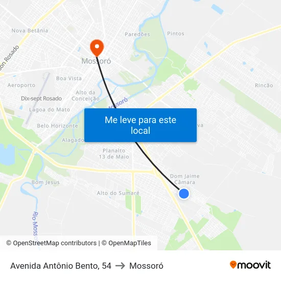 Avenida Antônio Bento, 54 to Mossoró map