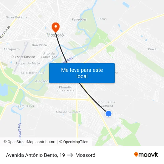 Avenida Antônio Bento, 19 to Mossoró map