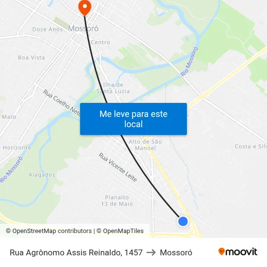 Rua Agrônomo Assis Reinaldo, 1457 to Mossoró map
