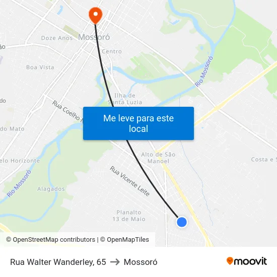 Rua Walter Wanderley, 65 to Mossoró map