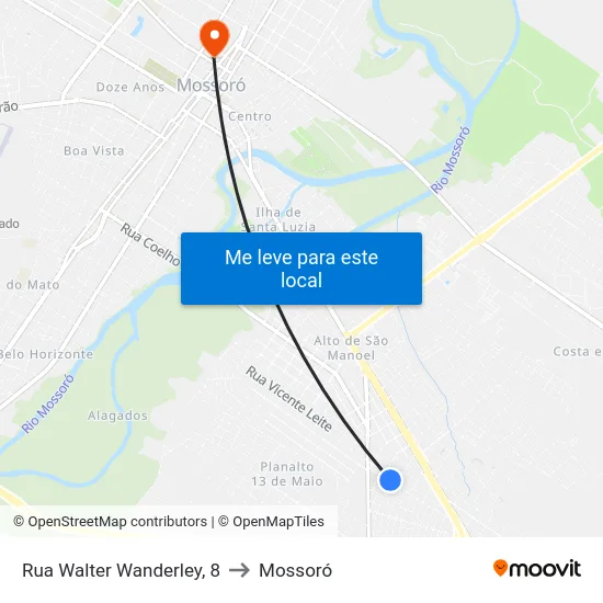 Rua Walter Wanderley, 8 to Mossoró map