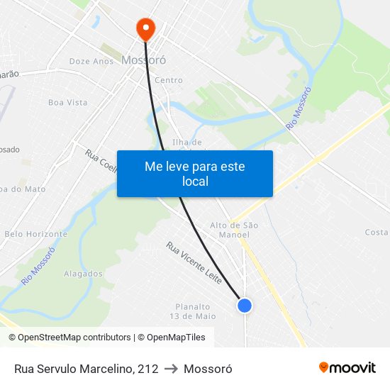 Rua Servulo Marcelino, 212 to Mossoró map
