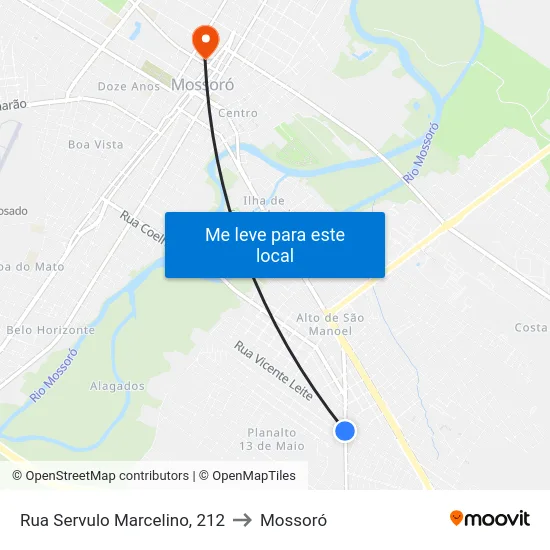 Rua Servulo Marcelino, 212 to Mossoró map