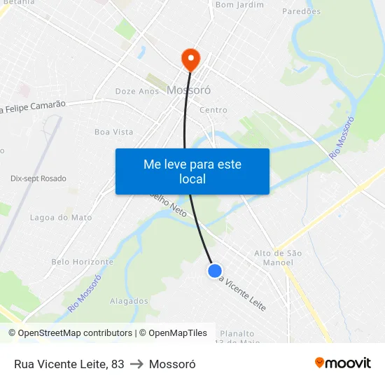 Rua Vicente Leite, 83 to Mossoró map