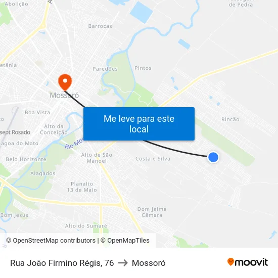 Rua João Firmino Régis, 76 to Mossoró map