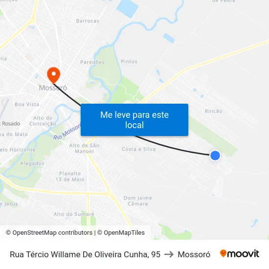 Rua Tércio Willame De Oliveira Cunha, 95 to Mossoró map