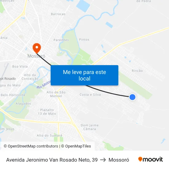 Avenida Jeronimo Van Rosado Neto, 39 to Mossoró map