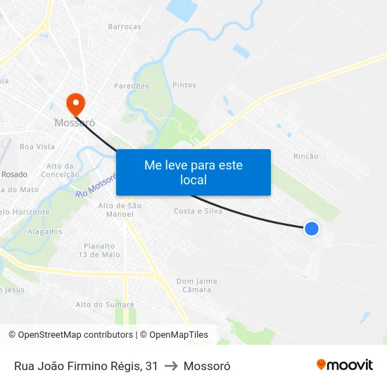 Rua João Firmino Régis, 31 to Mossoró map