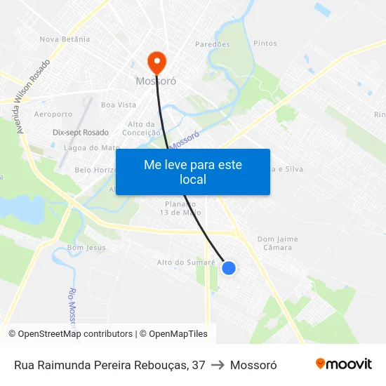 Rua Raimunda Pereira Rebouças, 37 to Mossoró map