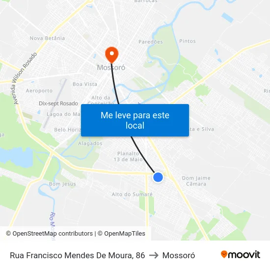 Rua Francisco Mendes De Moura, 86 to Mossoró map
