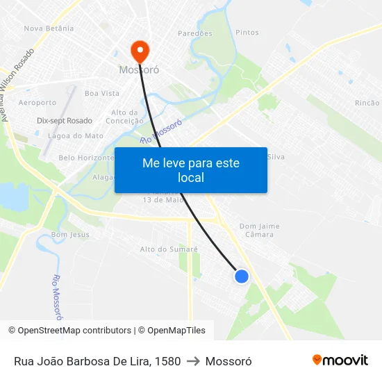 Rua João Barbosa De Lira, 1580 to Mossoró map