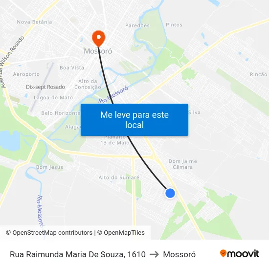 Rua Raimunda Maria De Souza, 1610 to Mossoró map