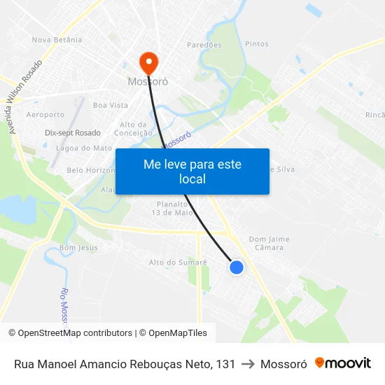 Rua Manoel Amancio Rebouças Neto, 131 to Mossoró map