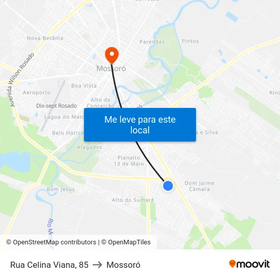 Rua Celina Viana, 85 to Mossoró map