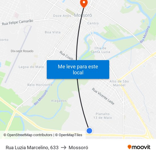 Rua Luzia Marcelino, 633 to Mossoró map