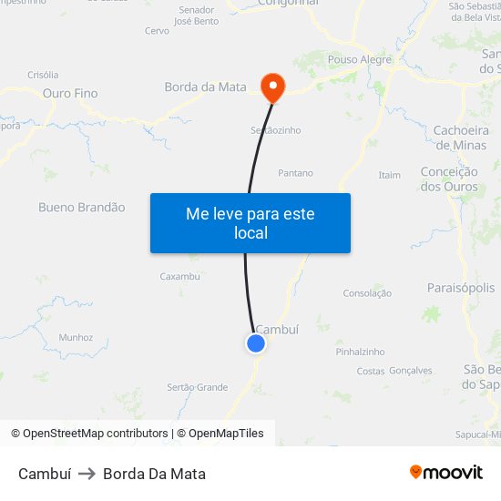 Cambuí to Borda Da Mata map