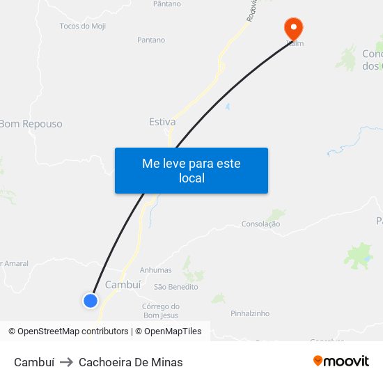 Cambuí to Cachoeira De Minas map