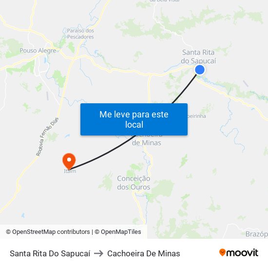 Santa Rita Do Sapucaí to Cachoeira De Minas map