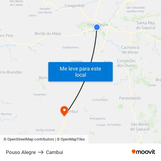 Pouso Alegre to Cambuí map