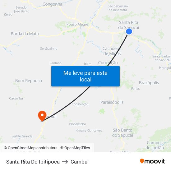 Santa Rita Do Ibitipoca to Cambuí map