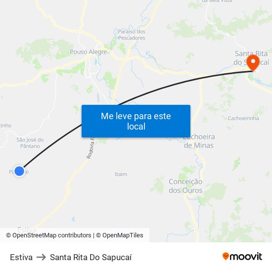 Estiva to Santa Rita Do Sapucaí map